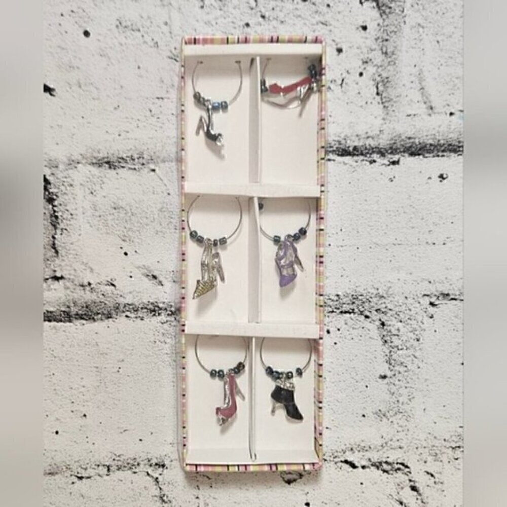 Wine Glass Charms Set of 6 New In Box. High Heels Shoes